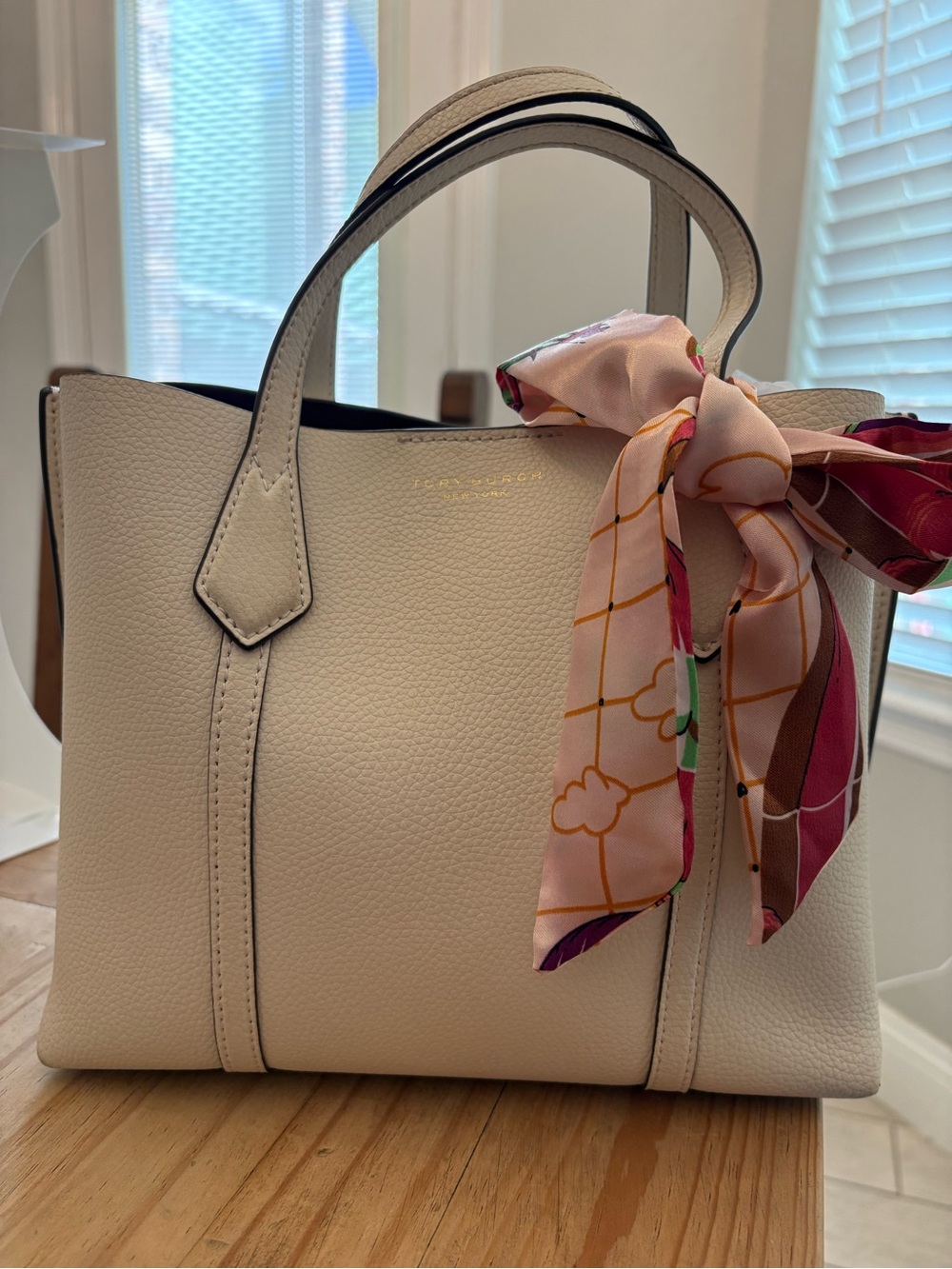 Tory Burch Pebbled Leather Tote in Cream